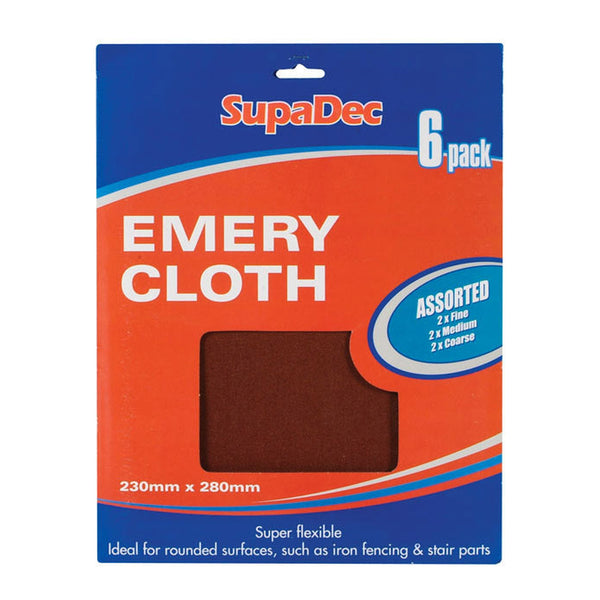 SupaDec emery cloth pack of 6 assorted