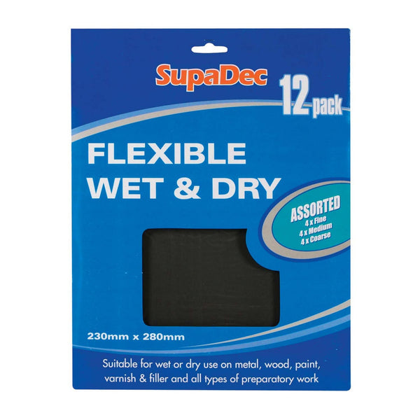 SupaDec flexible wet and dry paper assorted pack of 12