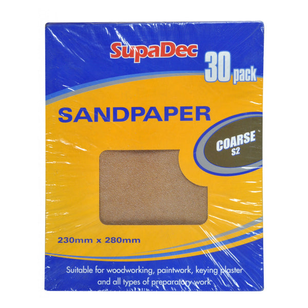 SupaDec general purpose sandpaper, pack of 30, coarse (S2)
