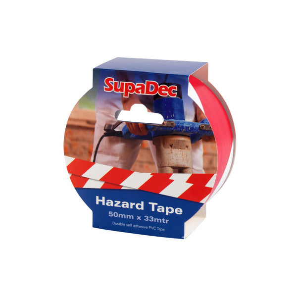 SupaDec hazard warning tape red/white 50mm x 33m