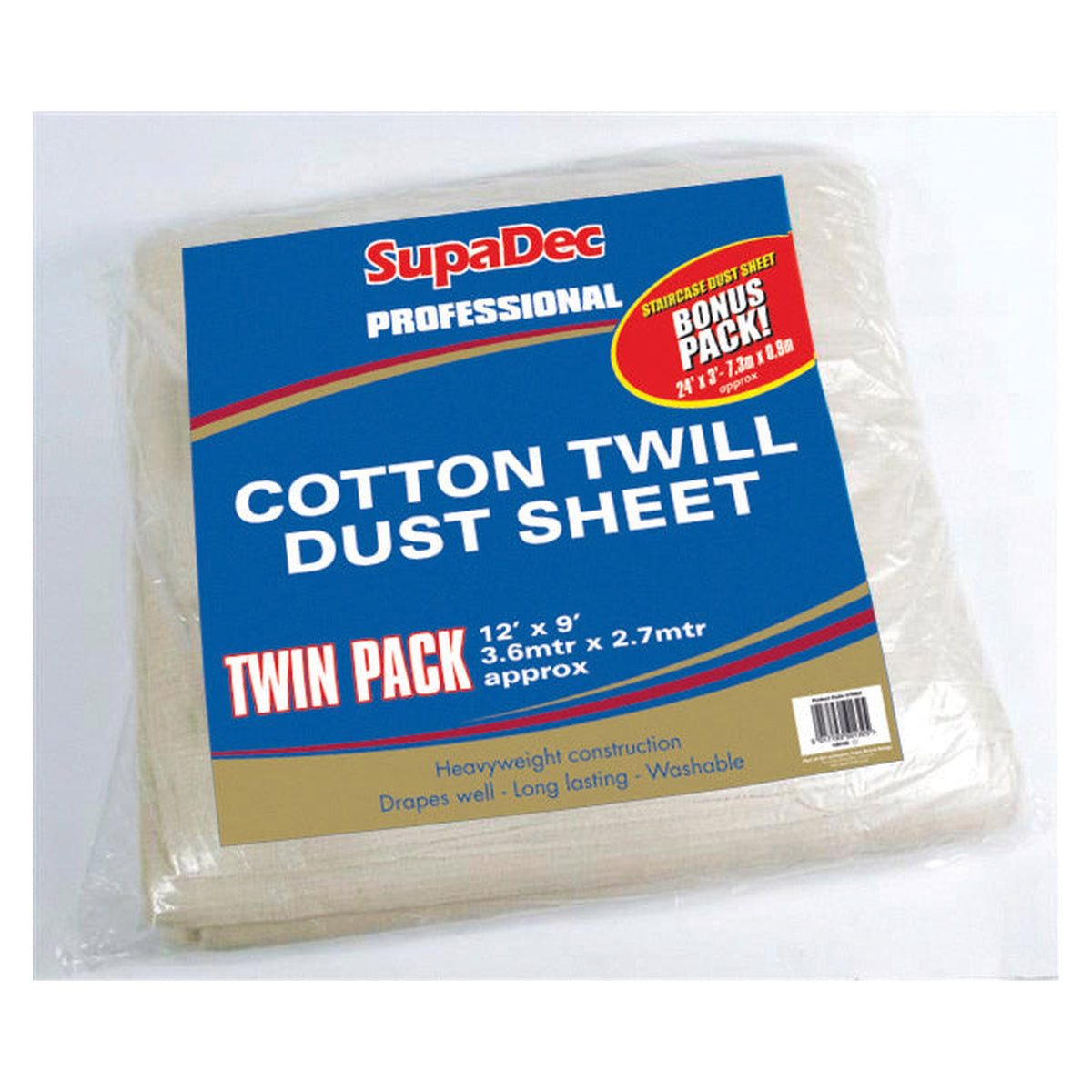SupaDec Pro cotton twill dust sheets twin pack, 3.6m x 2.7m