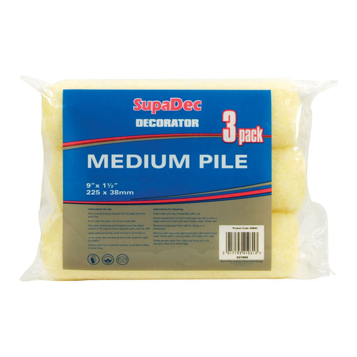 SupaDec 9 inch polyester roller refills, pack of 3