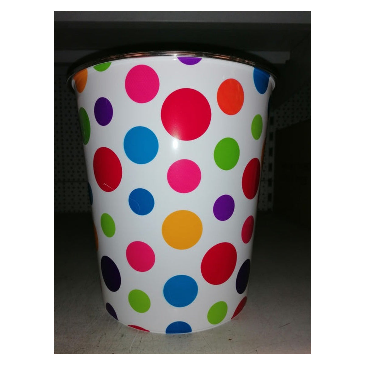 SupaHome waste bin with multi-coloured large dots