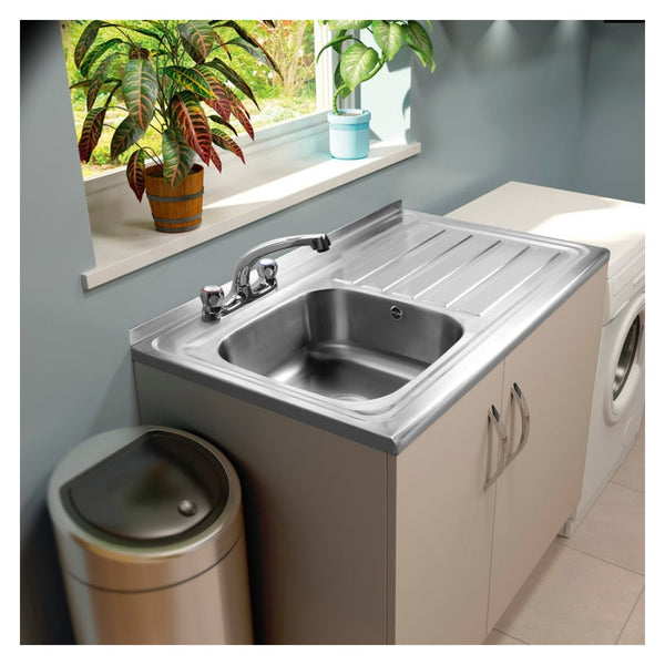 SupaPlumb stainless steel sit-on sink with right hand drainer