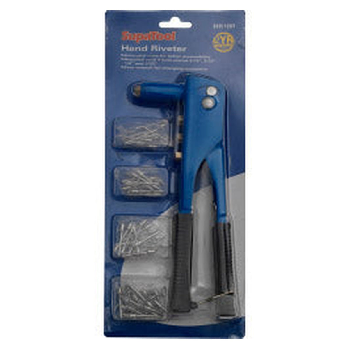 SupaTool hand riveter with four nose pieces