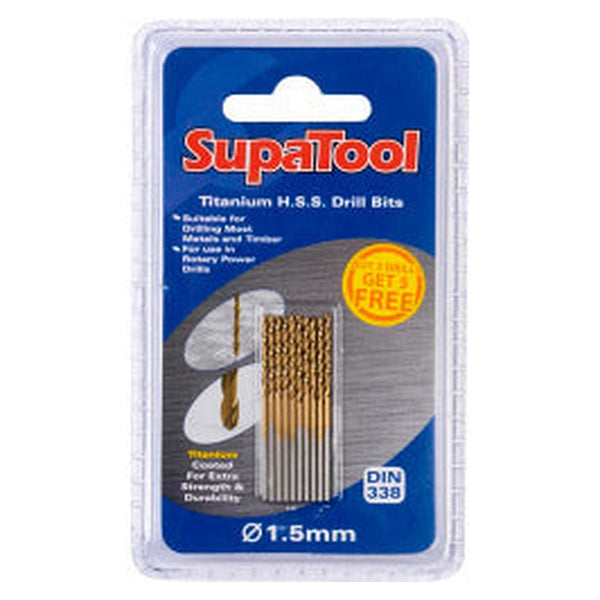 SupaTool titanium coated HSS drill bits 1.5mm, 10 piece