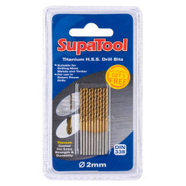 SupaTool 10 piece titanium coated HSS drill bits 2 x 49mm