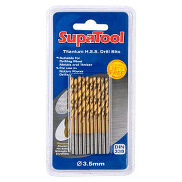 SupaTool titanium coated HSS drill bits 3.5 x 70mm pack of 10