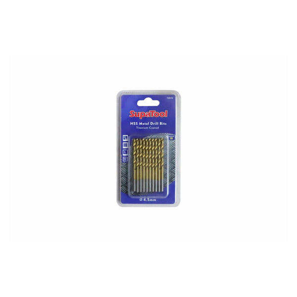 SupaTool titanium coated HSS drill bits 4.5 x 80mm, 10 piece