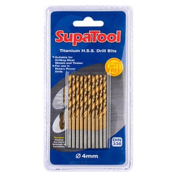 SupaTool titanium coated HSS drill bits 4 x 75mm, 10 piece