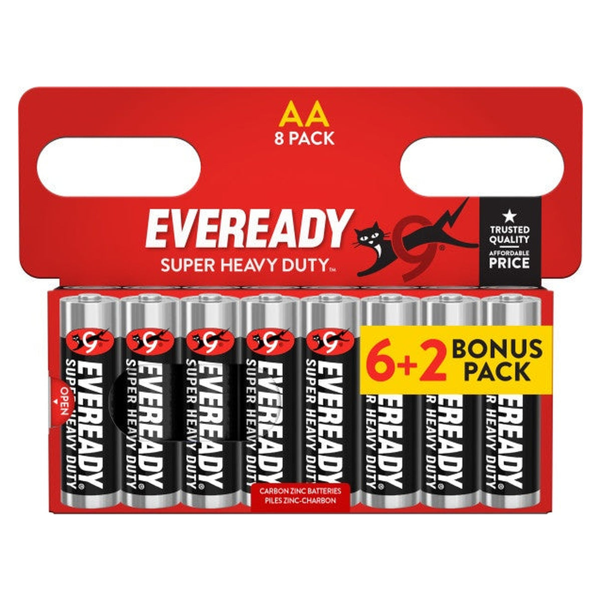 Super Heavy Duty AA Batteries - Carded 6 Plus 2 Bonus Pack