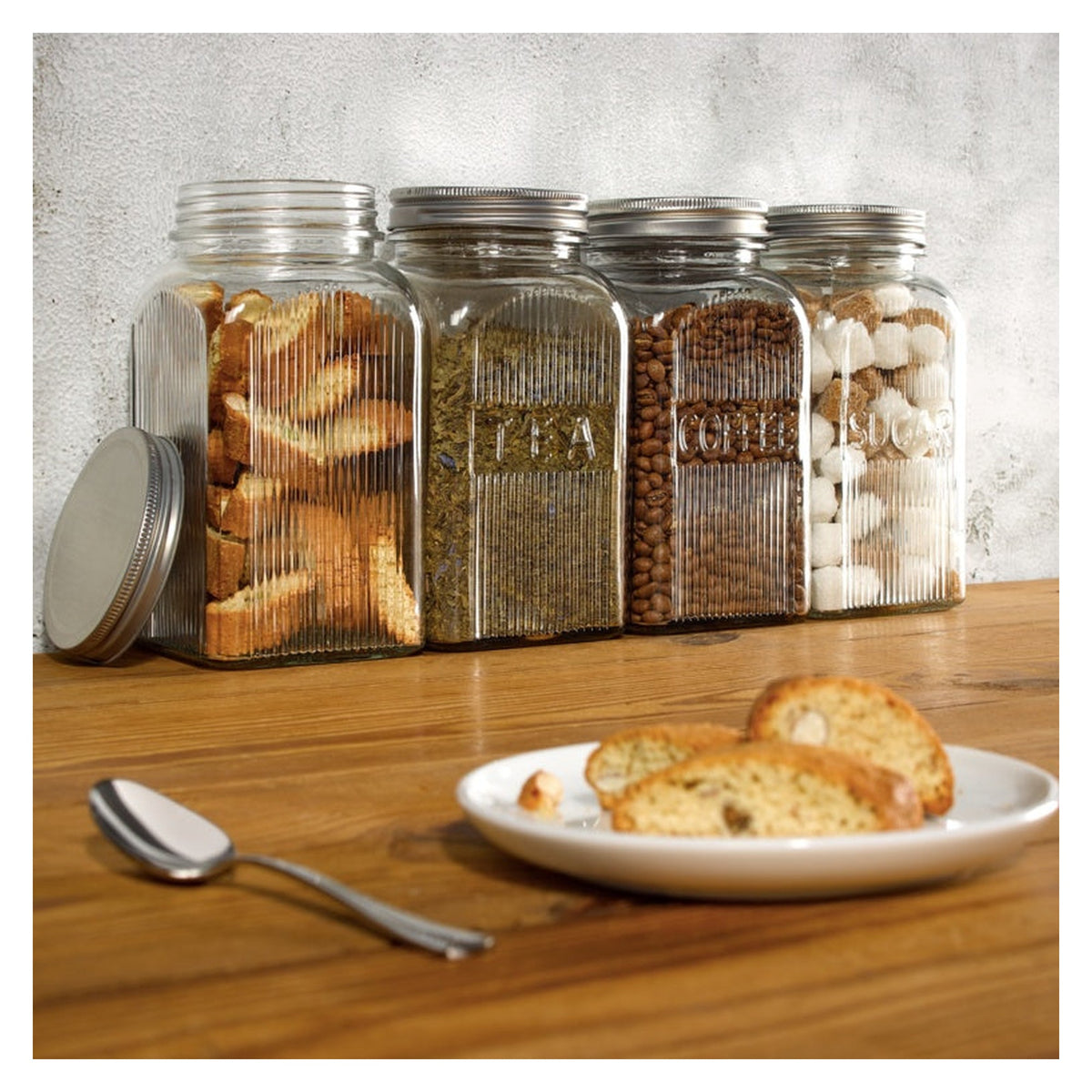 Tala ribbed glass storage jar with screw top lid 1250ml, view 3