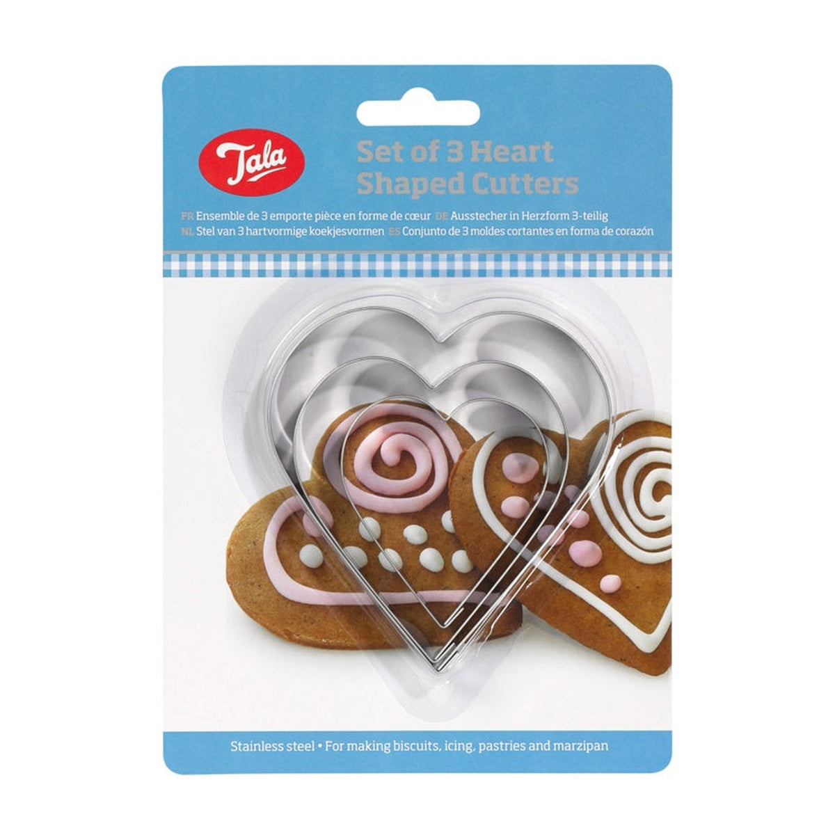 Set of three Tala stainless steel heart cutters