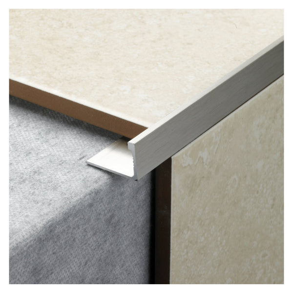 Tile Rite brushed stainless steel effect L shape tile trim 10mm x 2.4m