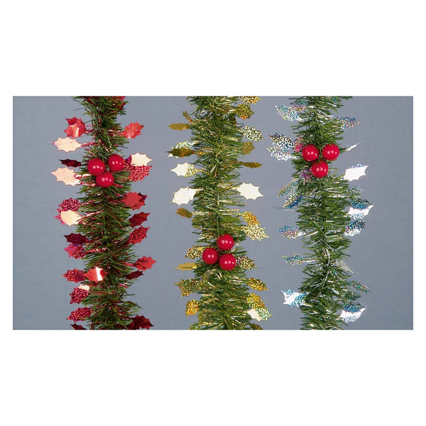 Tinsel Garland & Holly - 2.7m x 7cm