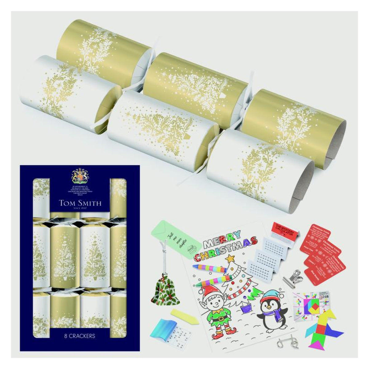 Pack of 8 Tom Smith gold Christmas crackers