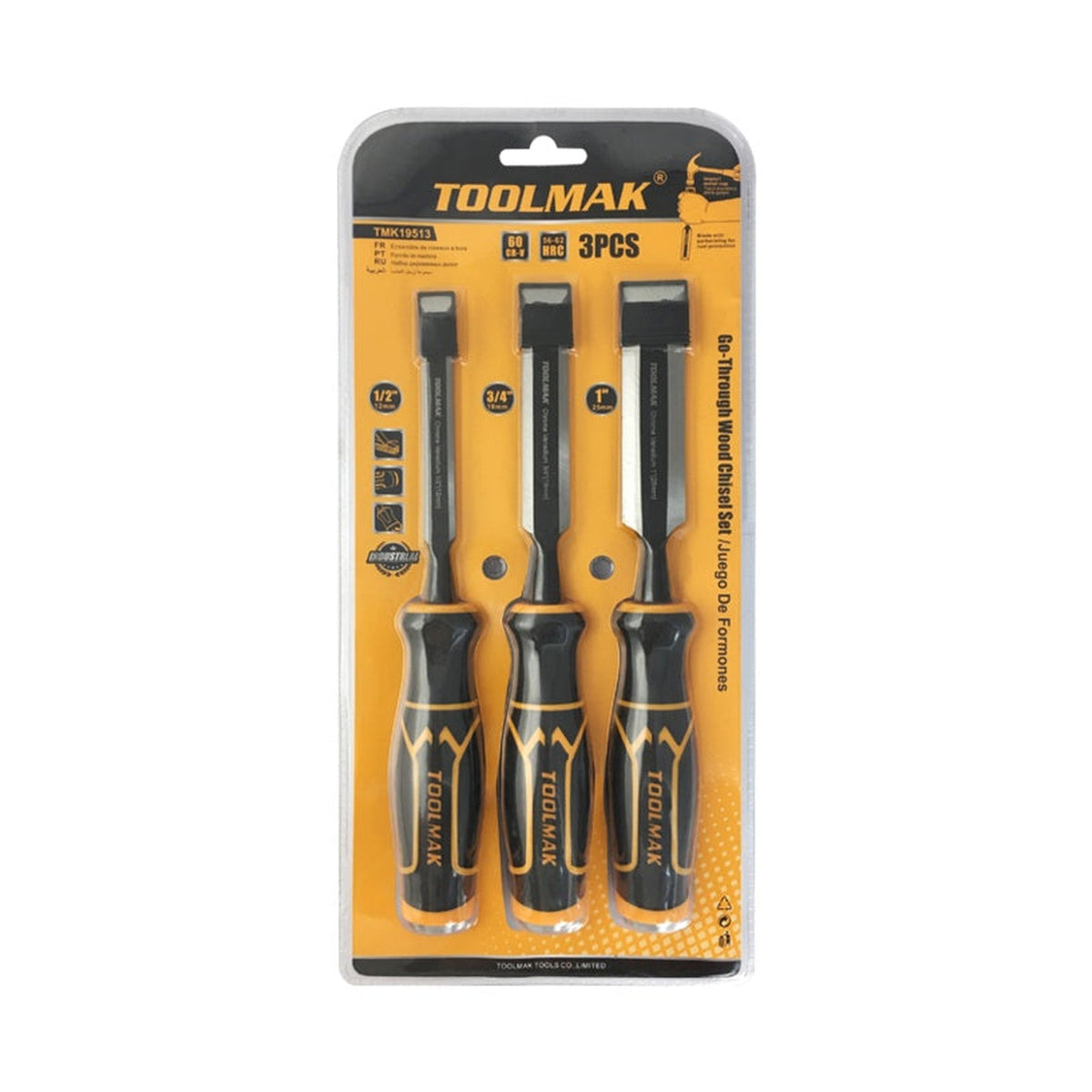 Toolmak 3 piece wood chisel set