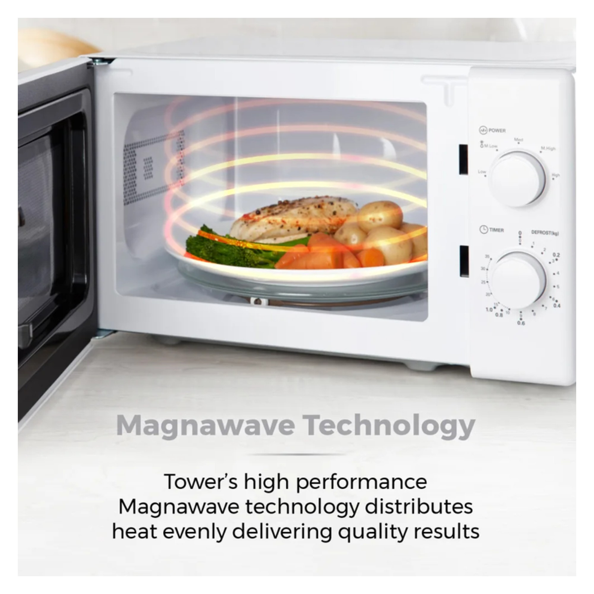 Tower 20L 700W manual white microwave, view 3