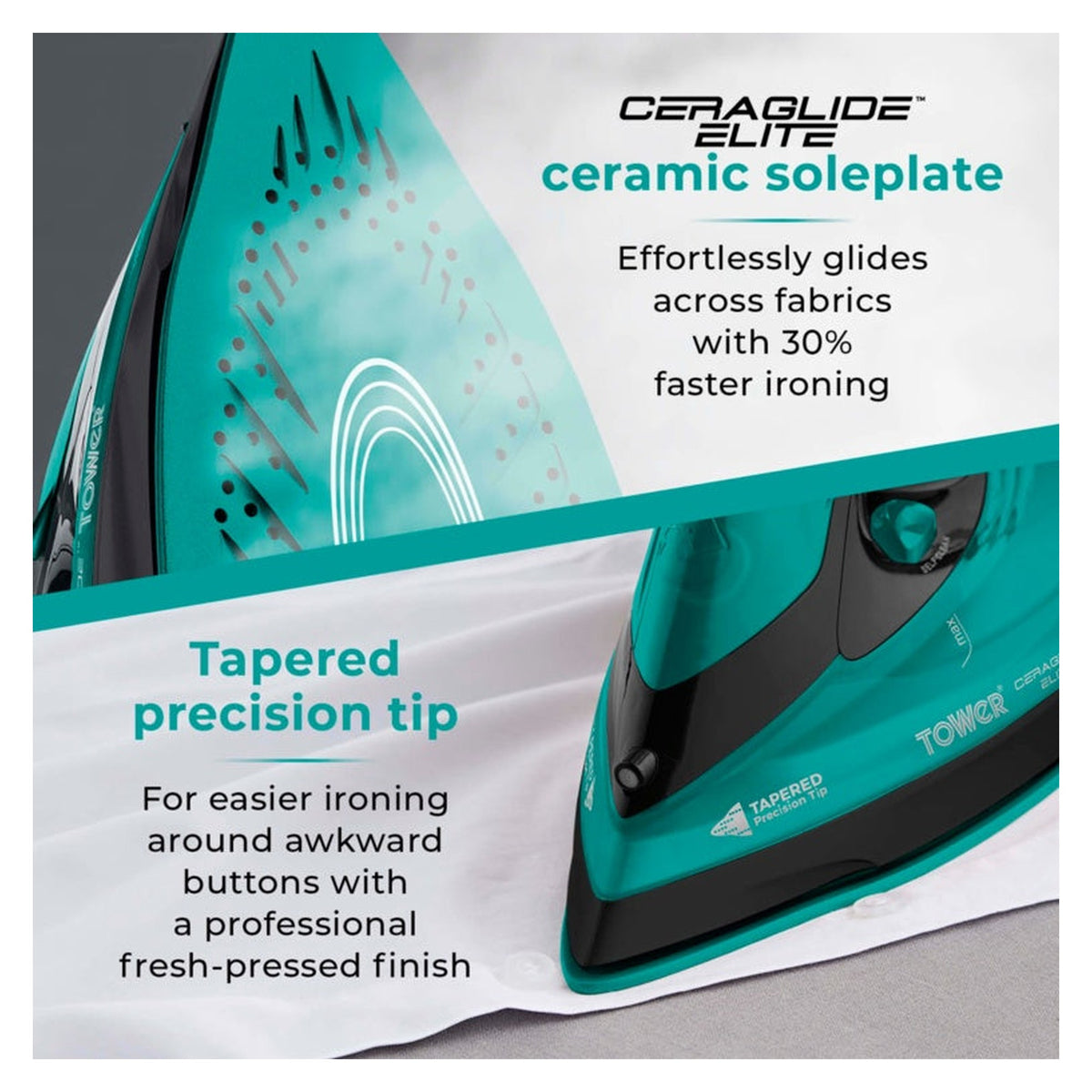 Tower Ceraglide cord and cordless iron in teal, view 5