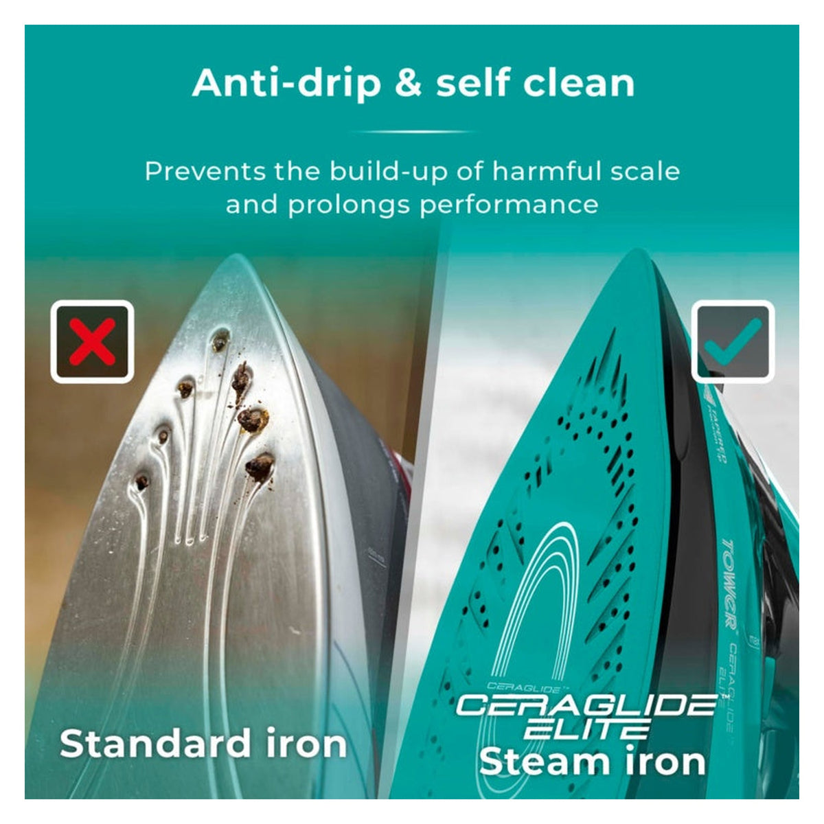 Tower Ceraglide cord and cordless iron in teal, view 8
