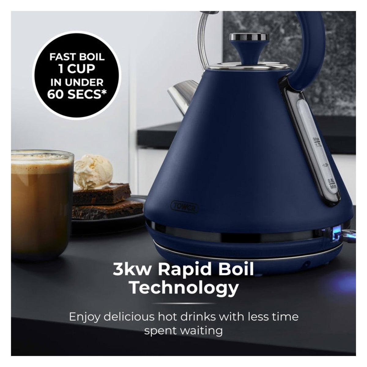 Tower Sera midnight blue 3kW 1.7L kettle, view 4