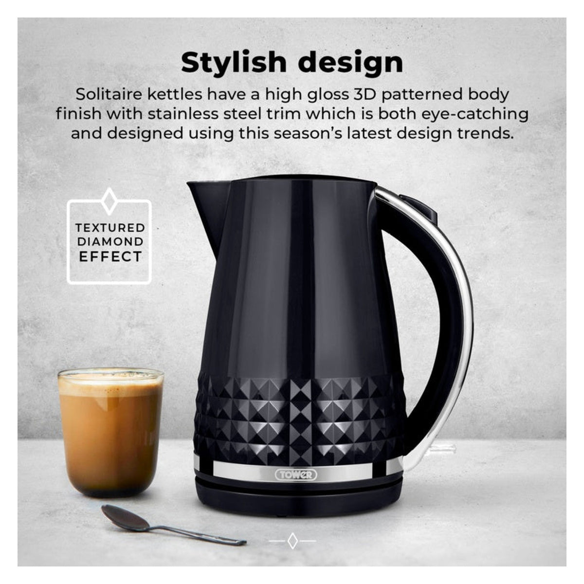 Tower Solitaire black 1.5L 3kW kettle, view 3