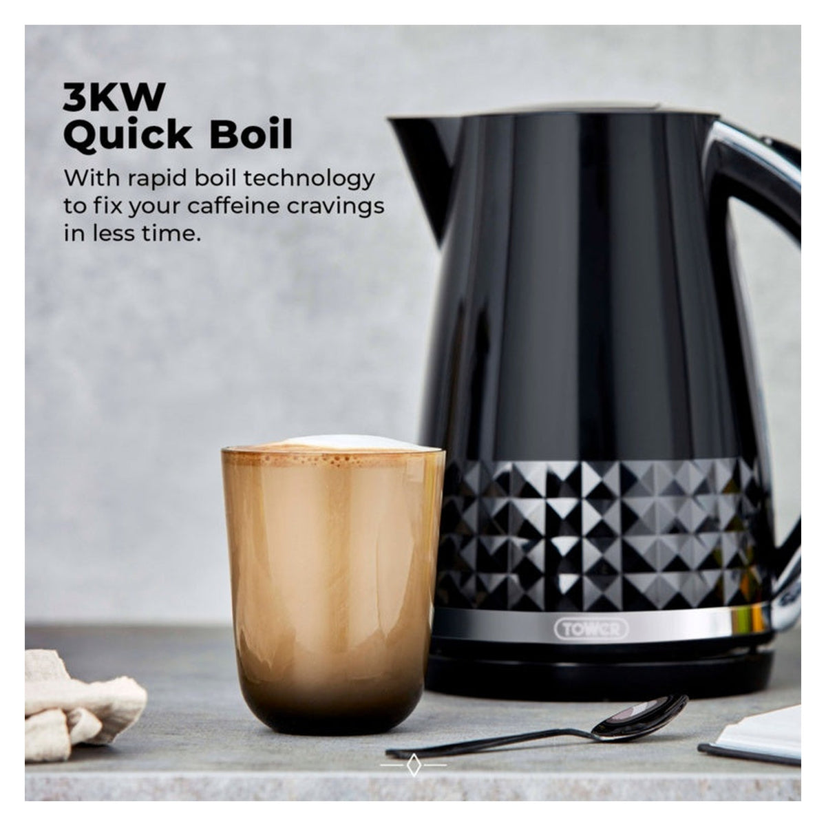 Tower Solitaire black 1.5L 3kW kettle, view 4