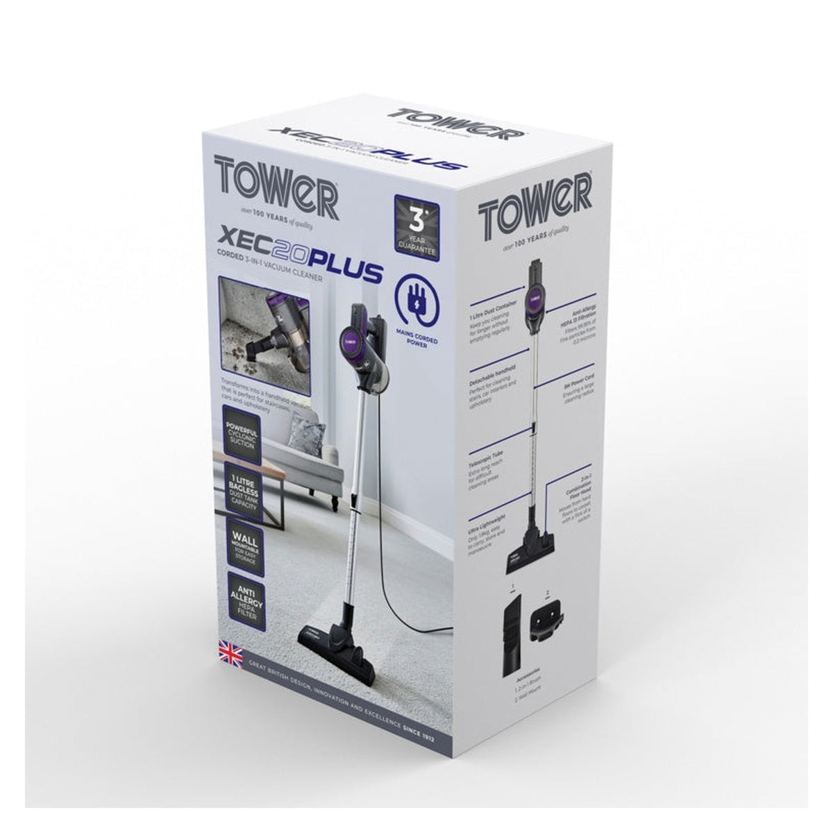 Tower XEC20 Plus 3 in 1 corded pole vacuum cleaner with tools
