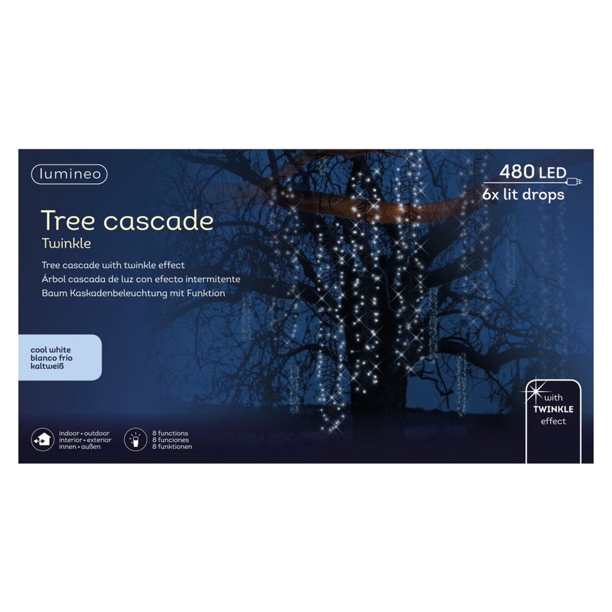 Tree 480 LED Cascade Lights - Black/Cool White, view 2