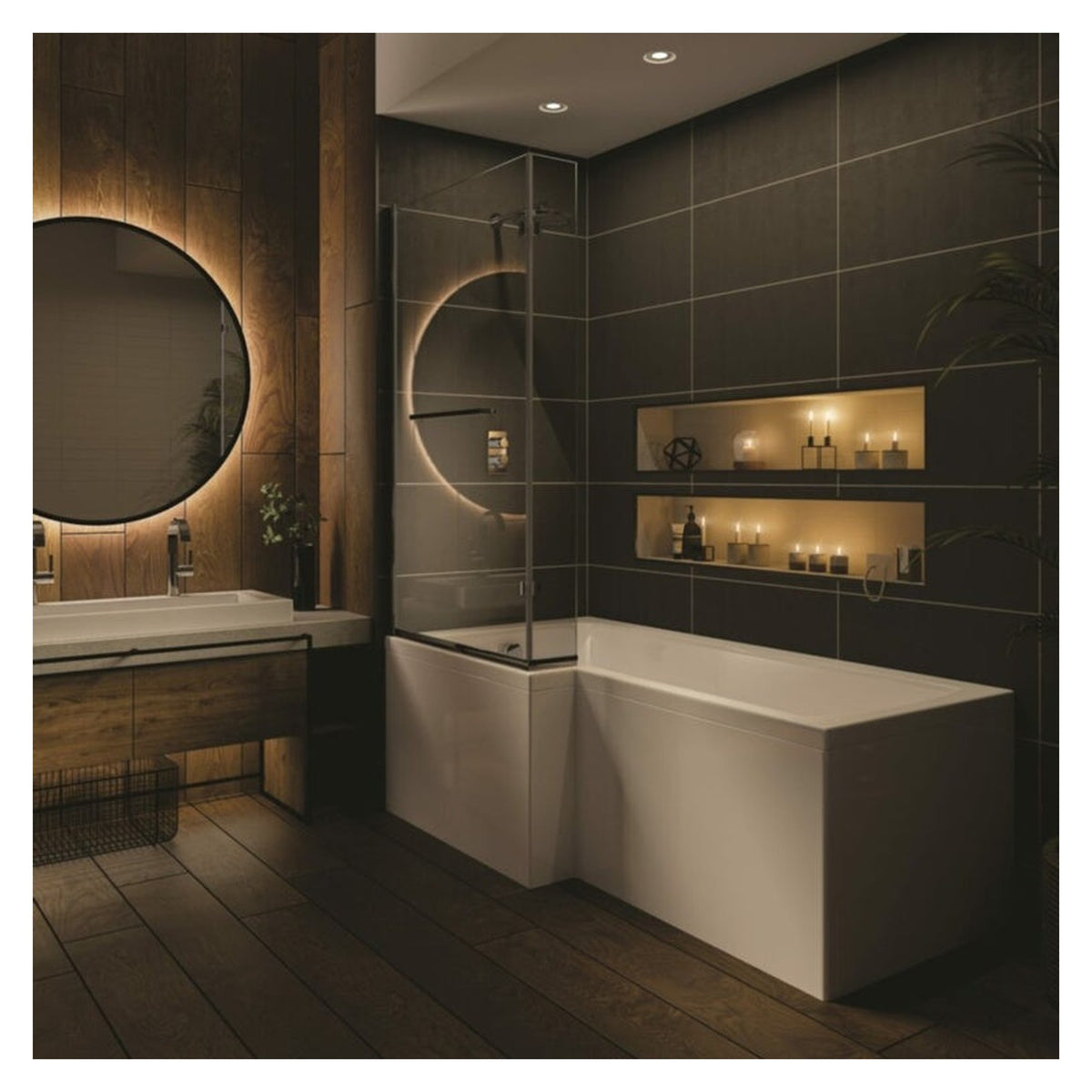 Trojan Solarna L-shaped shower bath, left hand, view 3