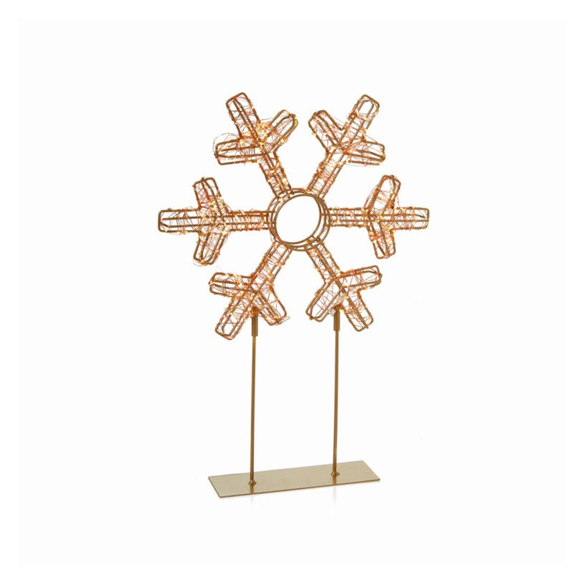 Twinkling Lit Gold Table Top Snowflake - 45cm Red & Warm White, view 3