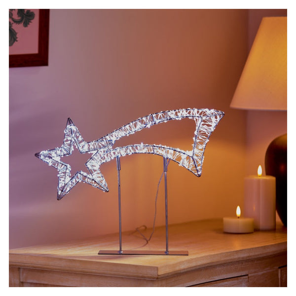 Twinkling Lit Silver Table Top Shooting Star - 38cm