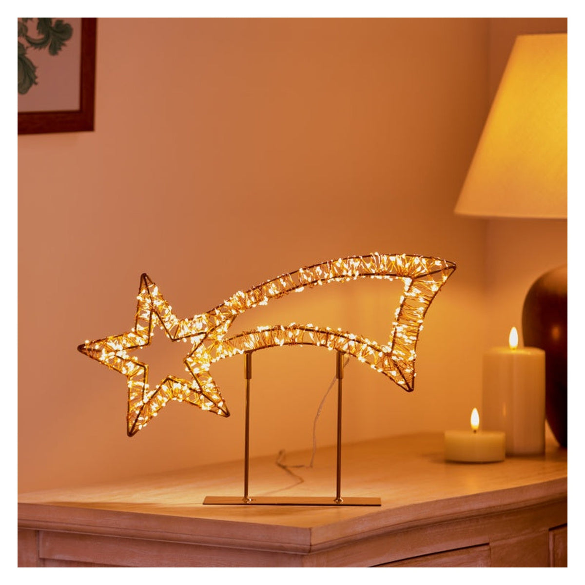 Twinkling Lit Table Top Shooting Star - 38cm Rose Gold