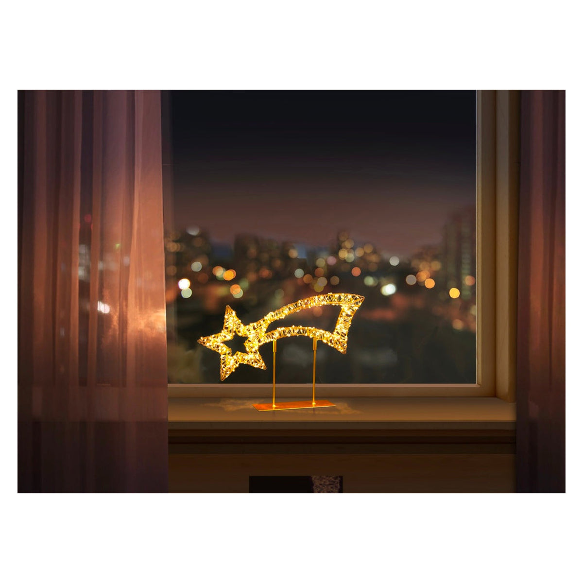 Twinkling Lit Table Top Shooting Star - 38cm Rose Gold, view 2