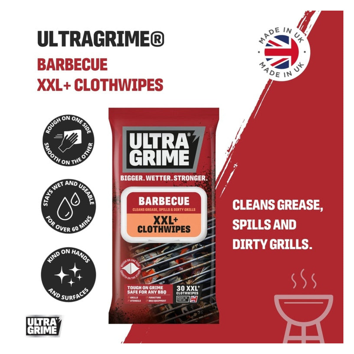 Ultragrime Life BBQ XXL cloth wipes, 30 pack, view 2