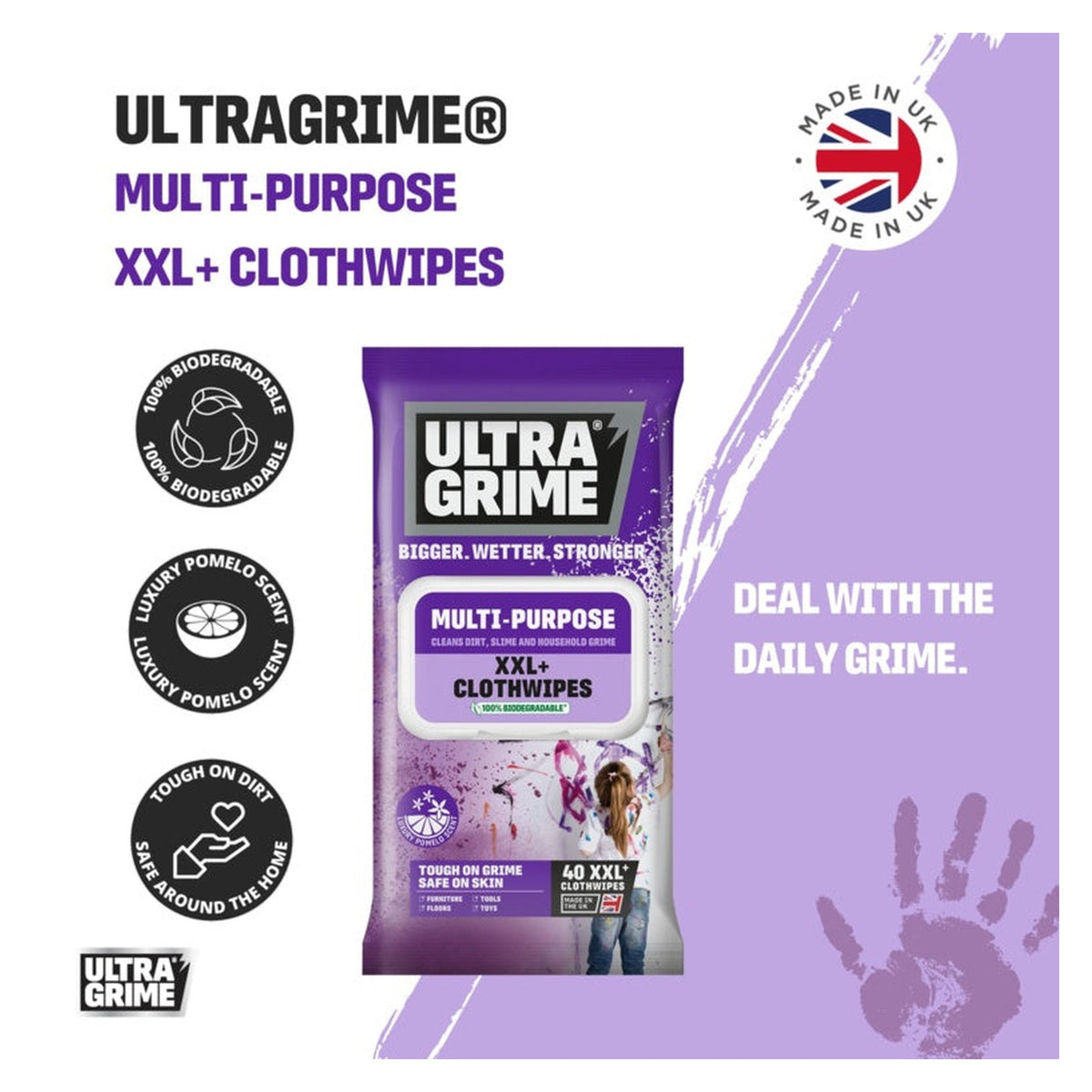Ultragrime Life Pomelo XXL cloth wipes 40 pack, view 2
