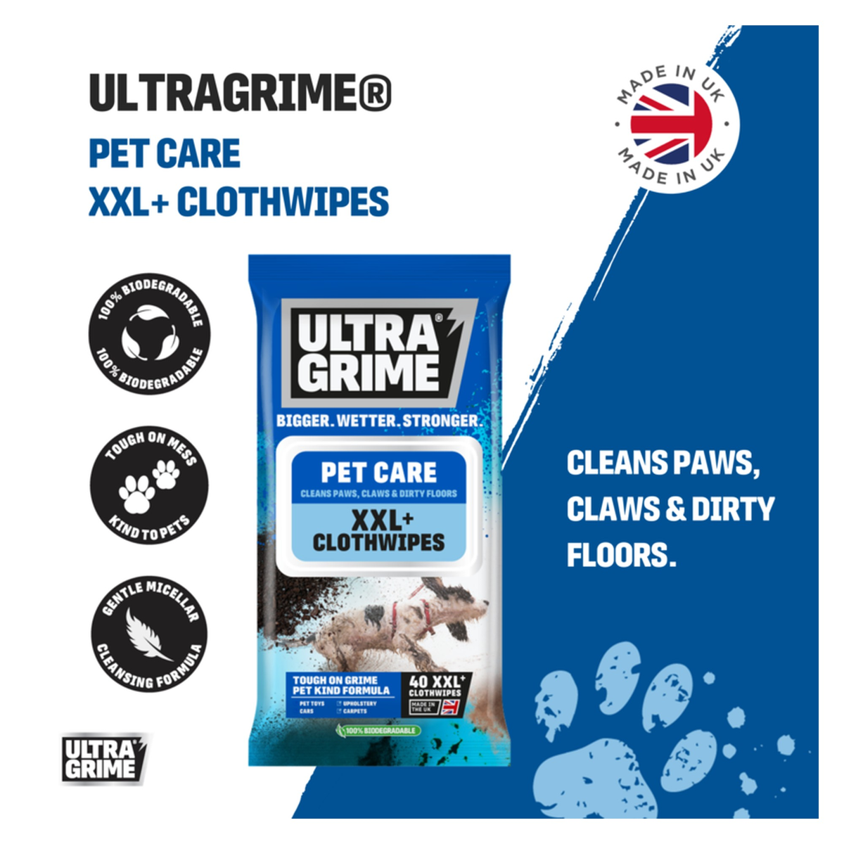 Ultragrime Life Pet Care XXL cloth wipes 40 pack, view 2