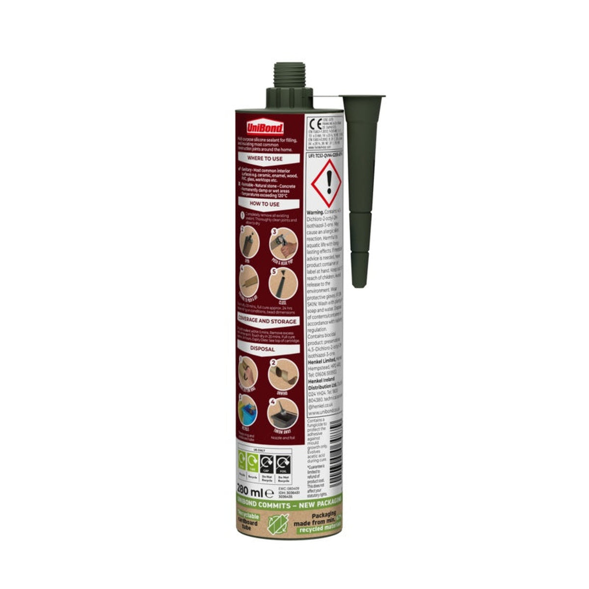 UniBond indoor and outdoor black multi purpose sealant, 280ml cartridge, view 2