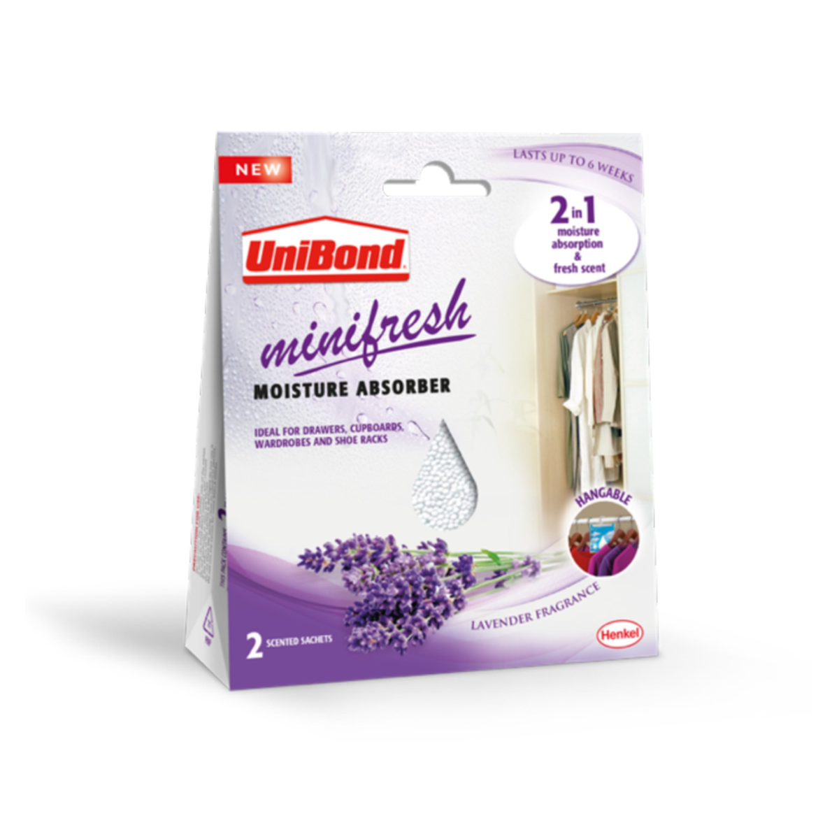 UniBond MiniFresh lavender moisture absorber sachets 2 x 50g