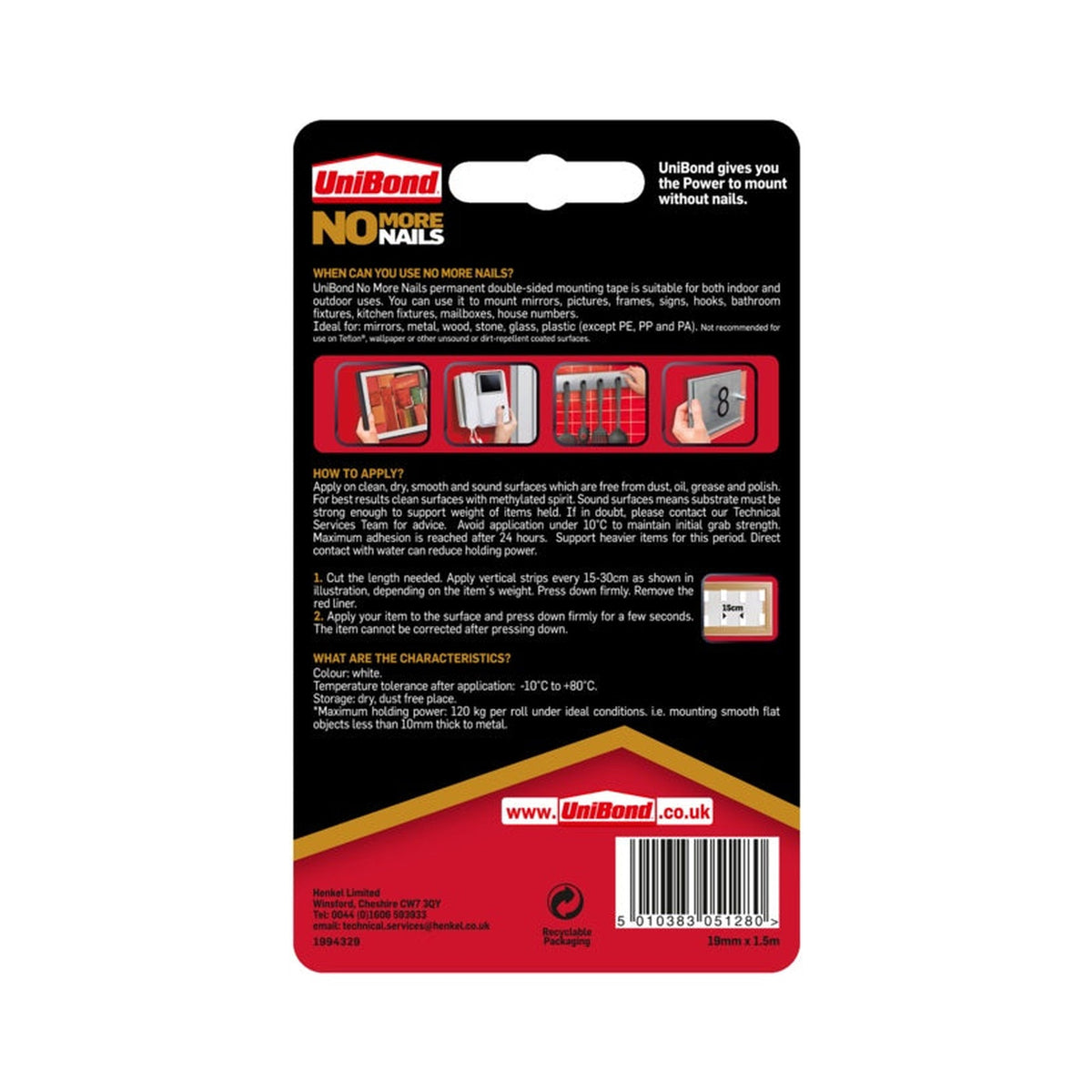 UniBond No More Nails double sided tape roll 19mm x 1.5m, view 2
