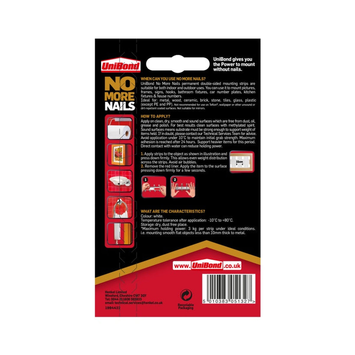 UniBond No More Nails permanent strips pack of 10, view 2