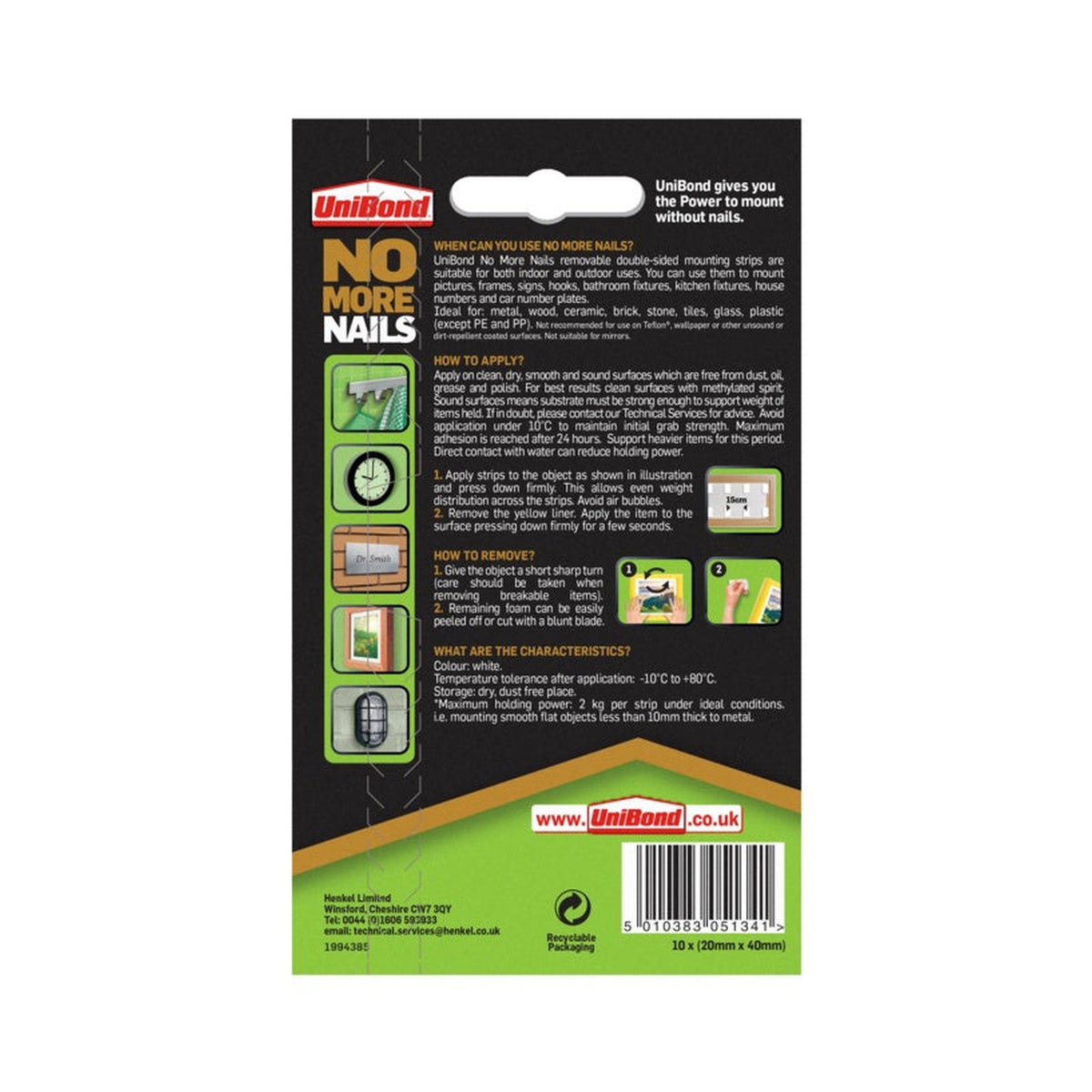 UniBond No More Nails removable strips pack of 10, view 2