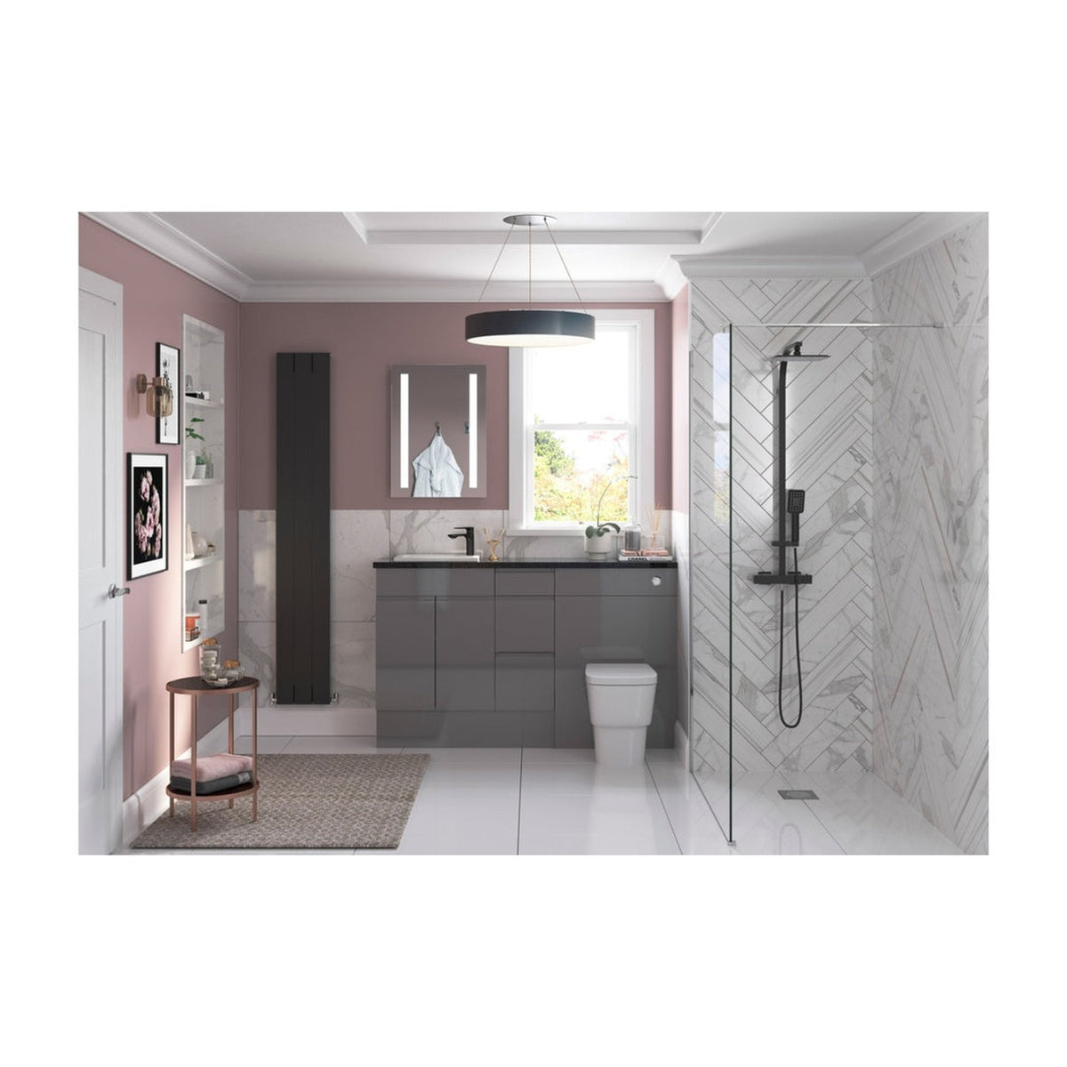 Valesso fitted bathroom furniture suite with basin and WC units, view 2