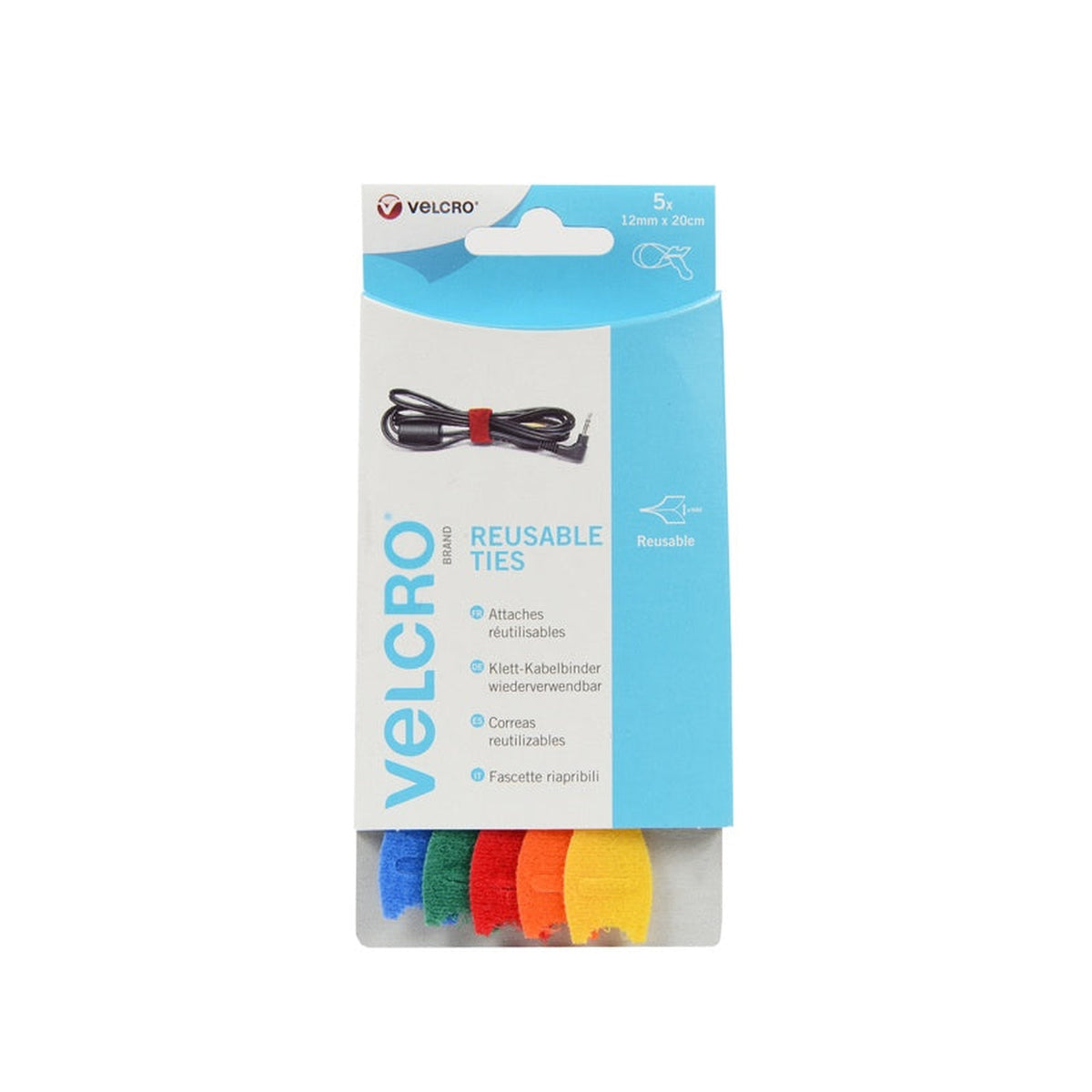 Pack of 5 VELCRO adjustable ties 12mm x 20cm