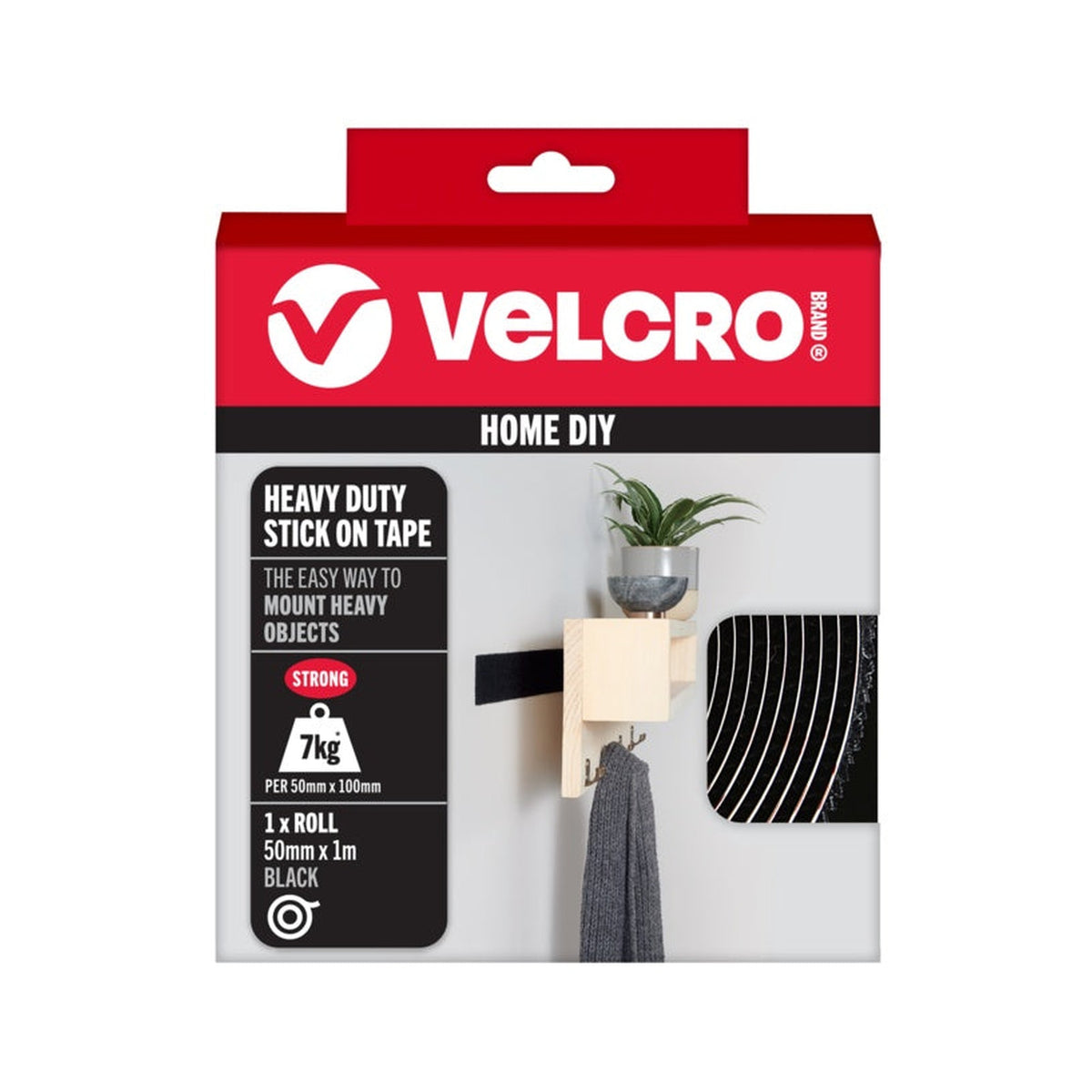 Velcro heavy duty stick on tape 50mm x 1m black