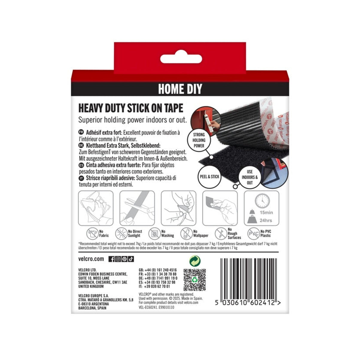 Velcro heavy duty stick on tape 50mm x 1m black, view 2