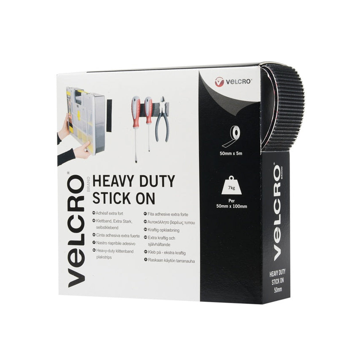 VELCRO heavy duty stick on tape black 50mm x 5m