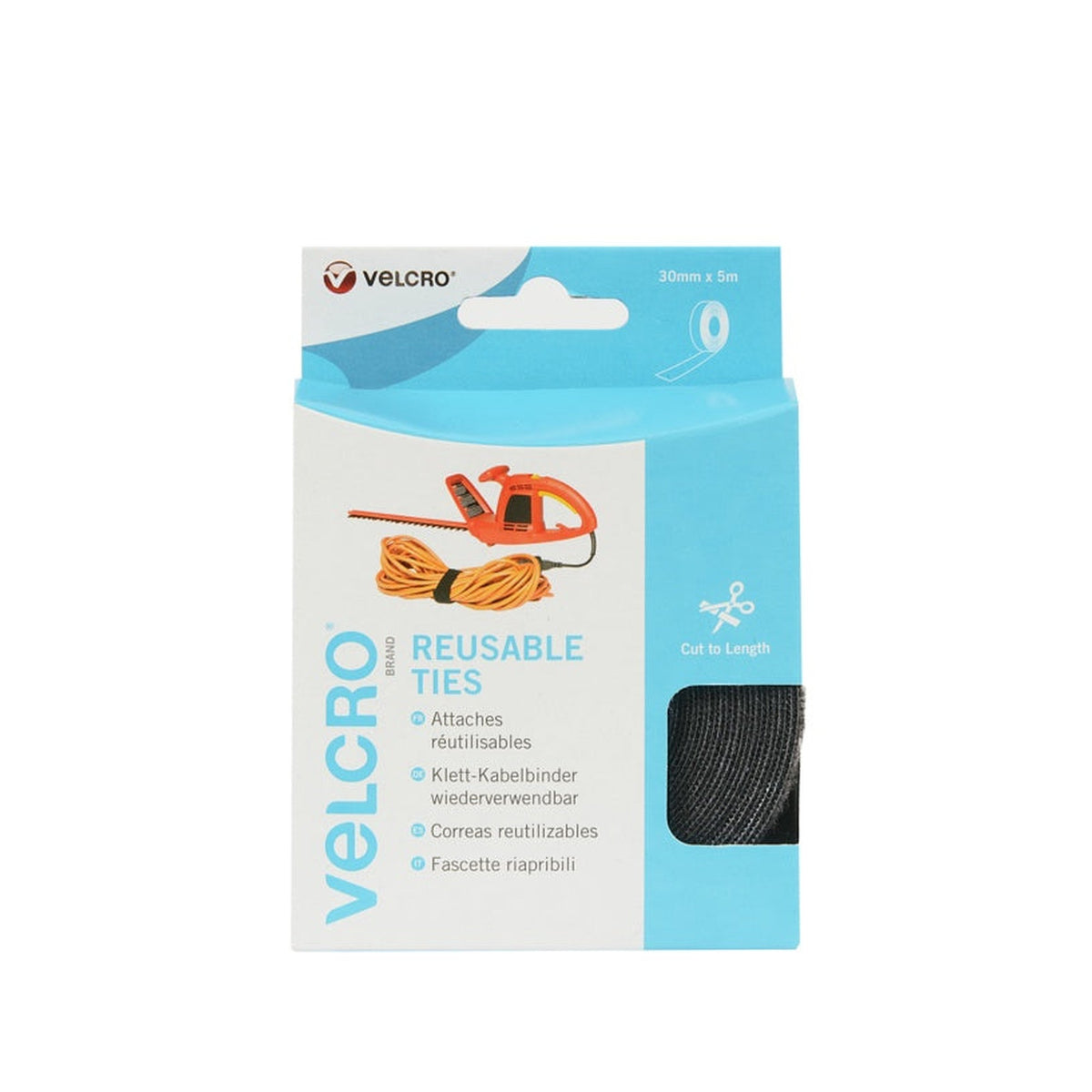 VELCRO Brand black reusable ties 30mm x 5m roll