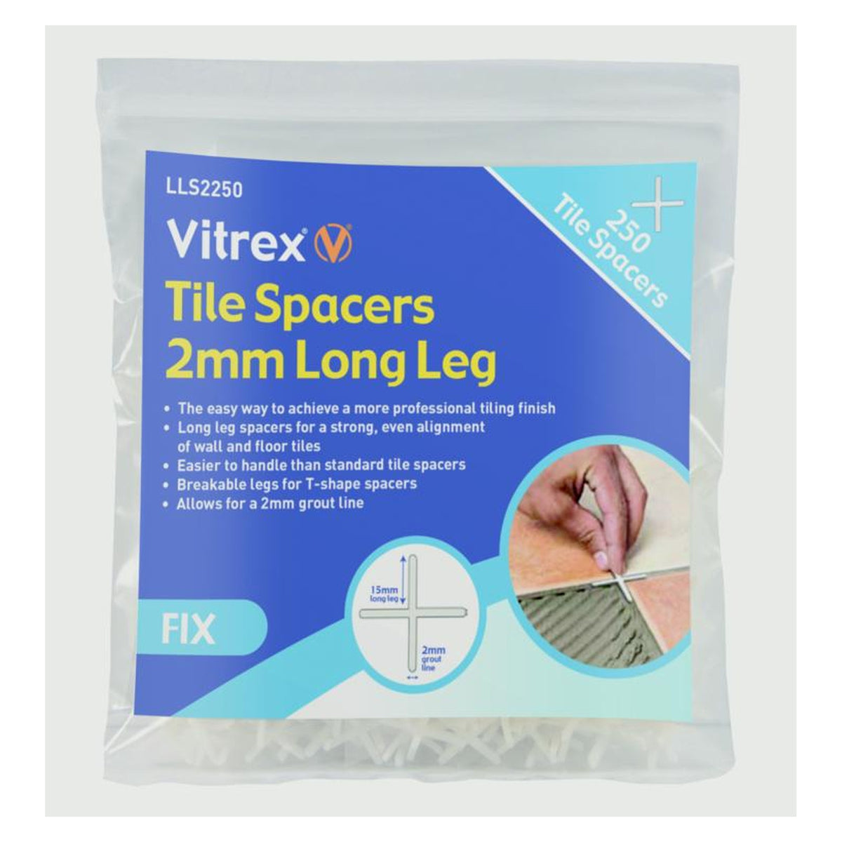 Vitrex 2mm long leg tile spacers pack of 250