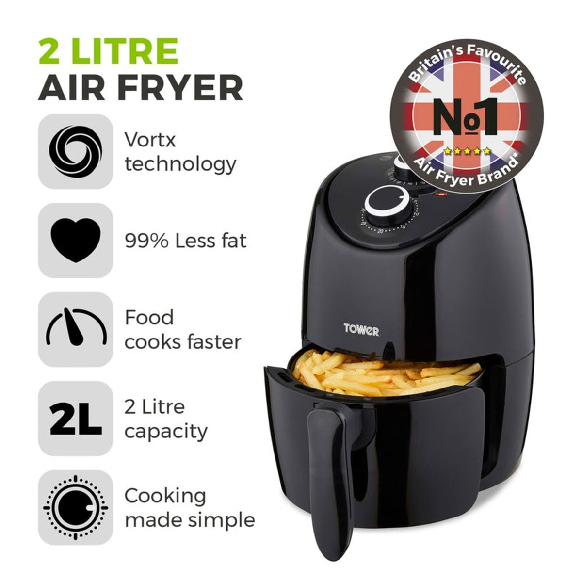 Vortx Black Air Fryer - 2L, view 2